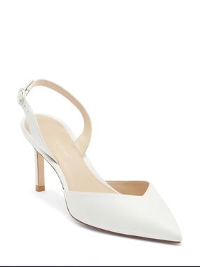 Stuart Weitzman White Pointed Toe Slingback Heels